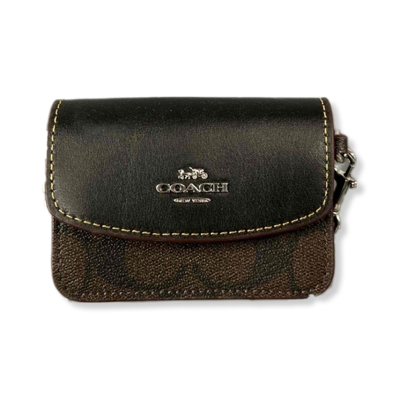 Coach Flap Card Case In Colorblock Signature logo Canvas- Drk Brown - Picture 1 of 8
